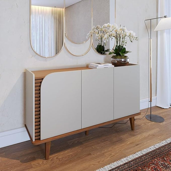 Buffet Jurerê 3 Ptas Off White/ Freijó Colibri Móveis
