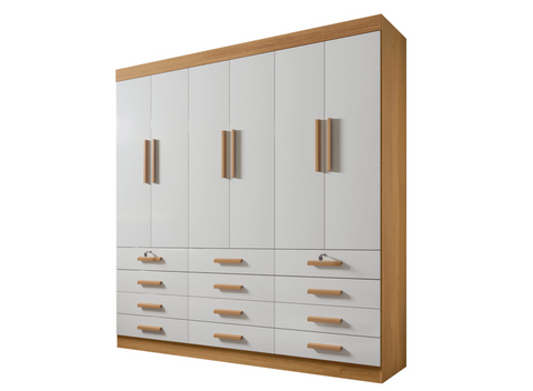 Roupeiro 6Ptas 12Gav Mônaco S/Pés Cinamomo/Off White D'Doro