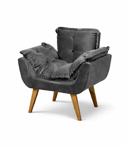 Poltrona Decorativa Bia Veludo Cinza Mega Estofados