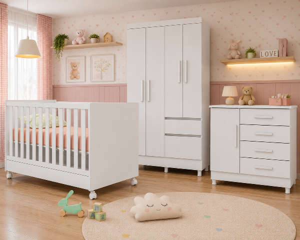 Kit Quarto Bebê Branco Neve Doce Sonhos