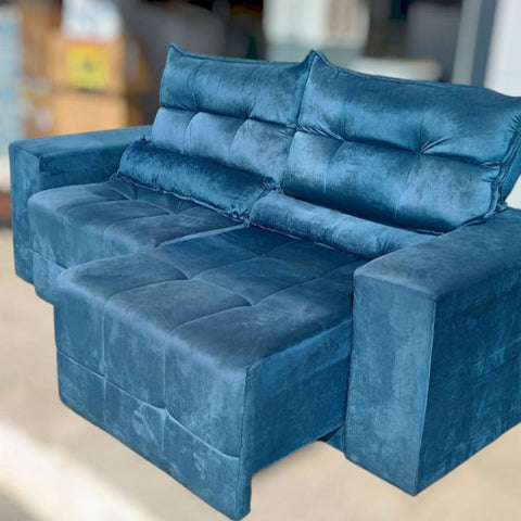Estofado Retrátil 2,00 Lisboa Veludo Premium Azul Estofados Linhares