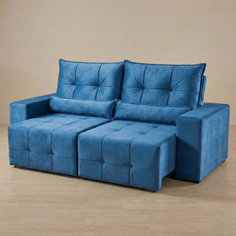 Estofado Retrátil 2,00 Lisboa Veludo Premium Azul Estofados Linhares