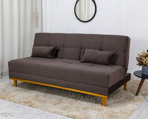 Sofá Cama Essência Veludo Marrom Mega Estofados
